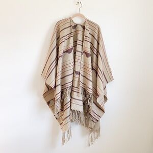 Western Aztec Print Wrap Poncho tan neutral